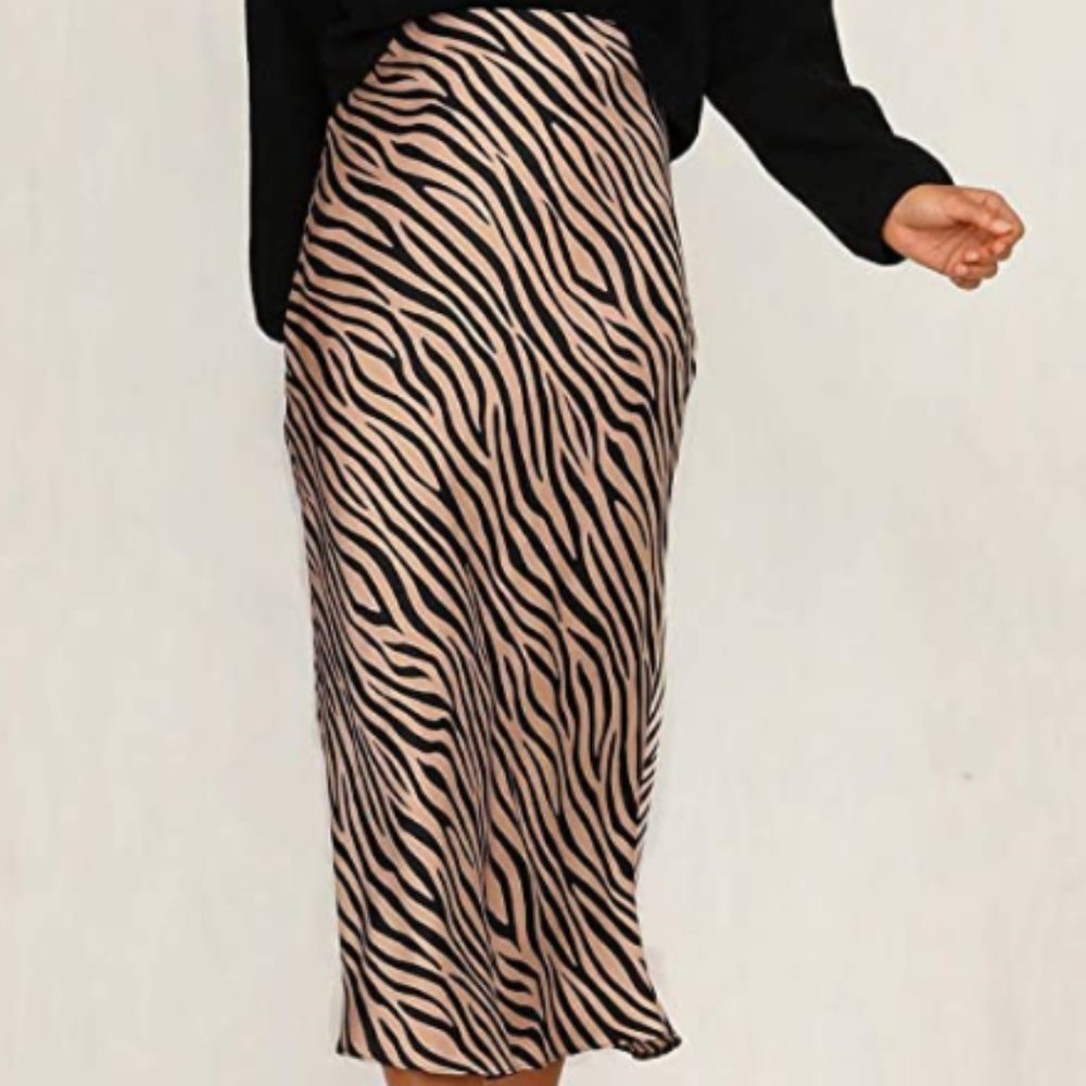 Animal Print Long Skirt Elastic Waist Midi Skirt